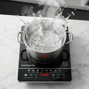 2200W High Power Smart Induction Cooker with 8 Cooking Modes Black Crystal Glass Panel Electric Stove